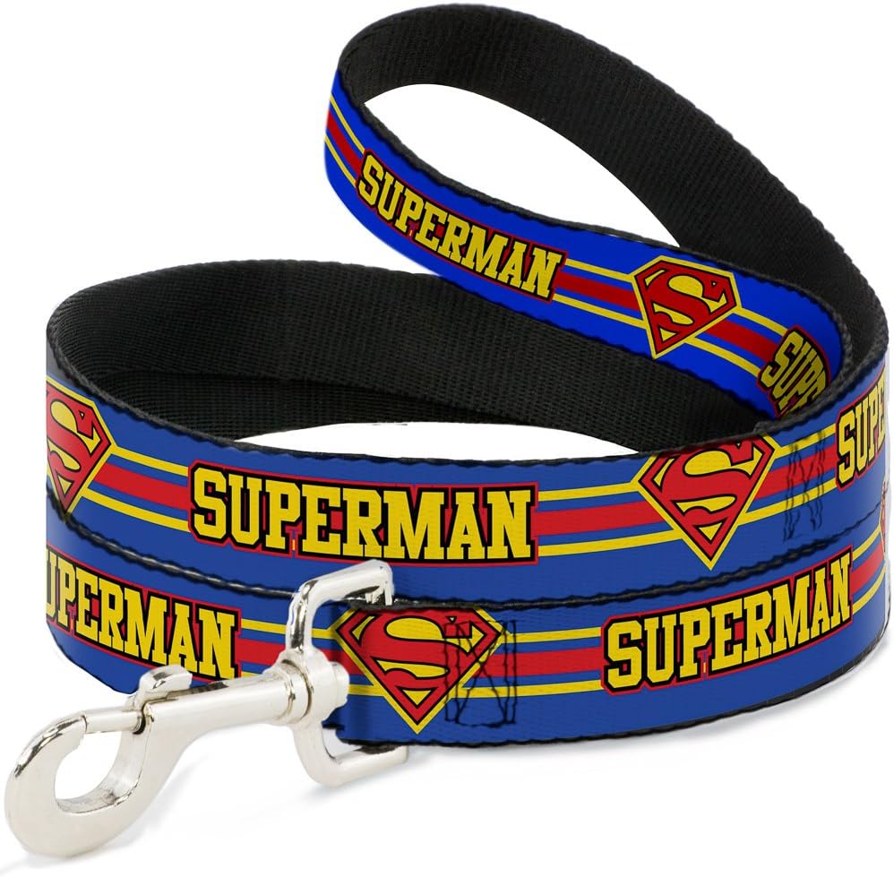 Dog Leash Superman Shield Stripe Blue Yellow Red 6 Feet Long 1.5 Inch Wide