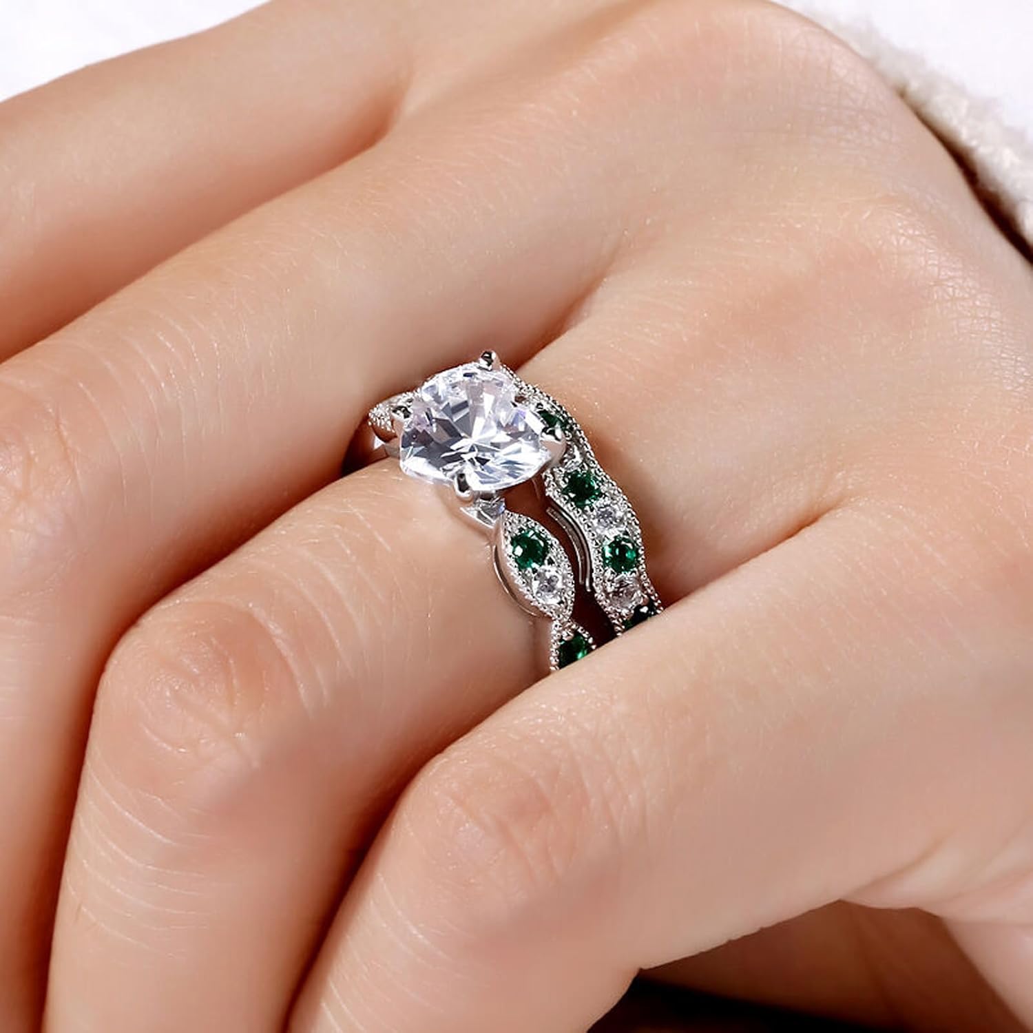 Jeulia 3 Carat CZ Solitaire Engagement Rings Halo Milgrain Heart Cut Sterling Silver Ring Set Promise Engagement Wedding Anniversary Rings Bridal Sets for Women