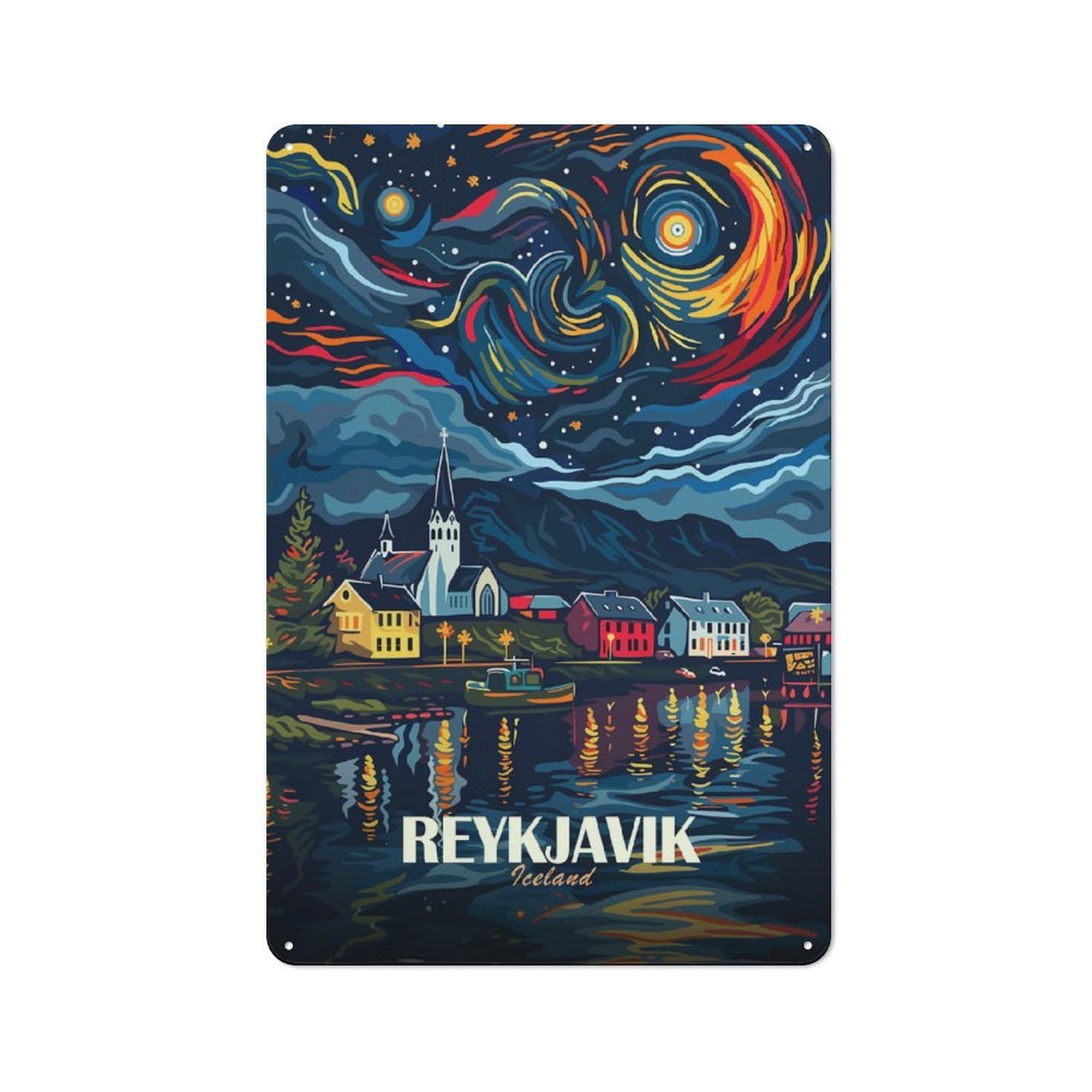 Reykjavik Iceland Travel Vintage Metal Wall Decor 30x20cm, Tin Sign for Cafe, Pub, Workshop Or Home Bar, Small Accent for Blank Walls