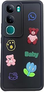 جراب خلفي مضاد للصدمات مصنوع من السيليكون الناعم والبولي يوريثين الحراري مع حماية للكاميرا والألعاب العشوائية المتنوعة لموبايل فيفو V40 لايت (أسود)