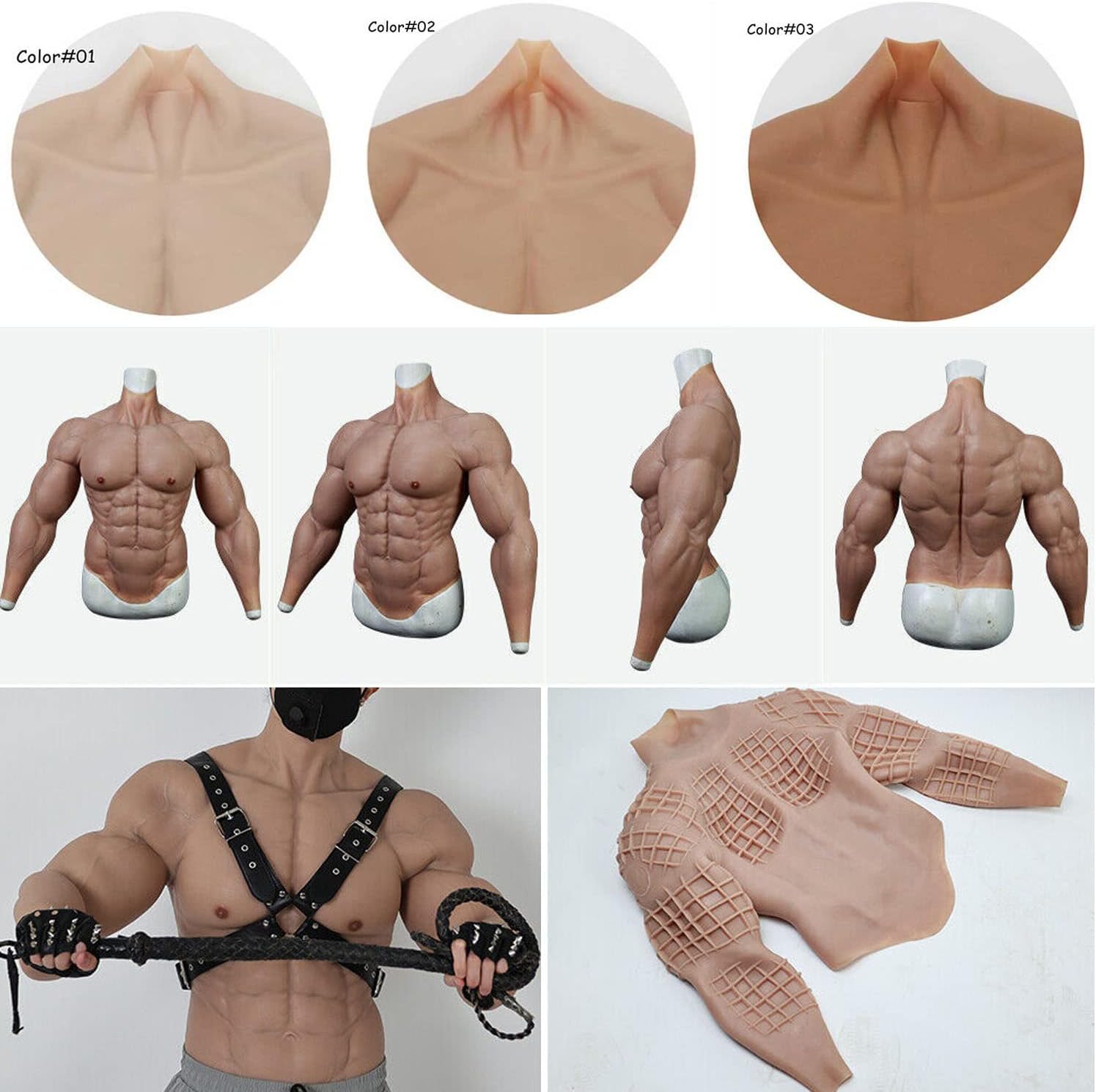 Silicone Muscle Suit Men Fake Abs with Muscle Arms, Realistic Silicone Fake Chest Muscle with Abdomen Macho Muscle