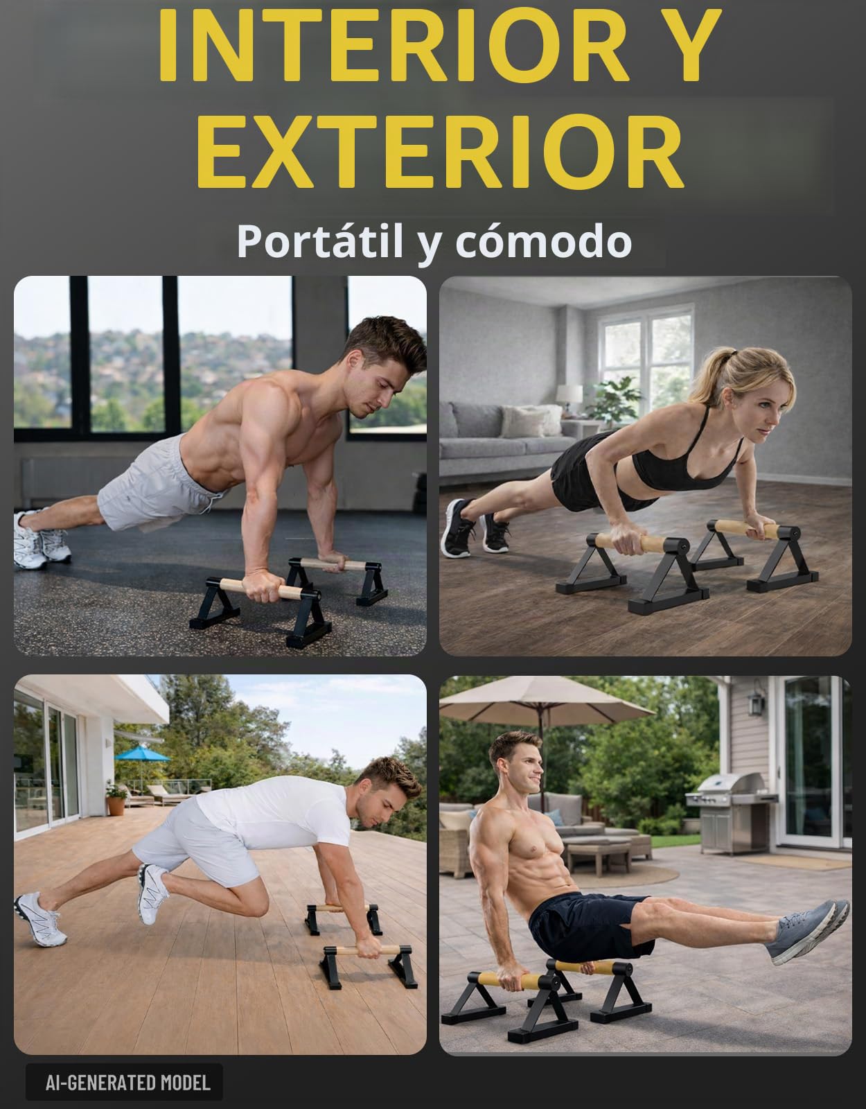Juego de barras de apoyo para flexiones de madera, 2 piezas de agarres para flexiones de madera de haya con barras antideslizantes para paracalistenia, entrenamiento de fuerza y entrenamiento de