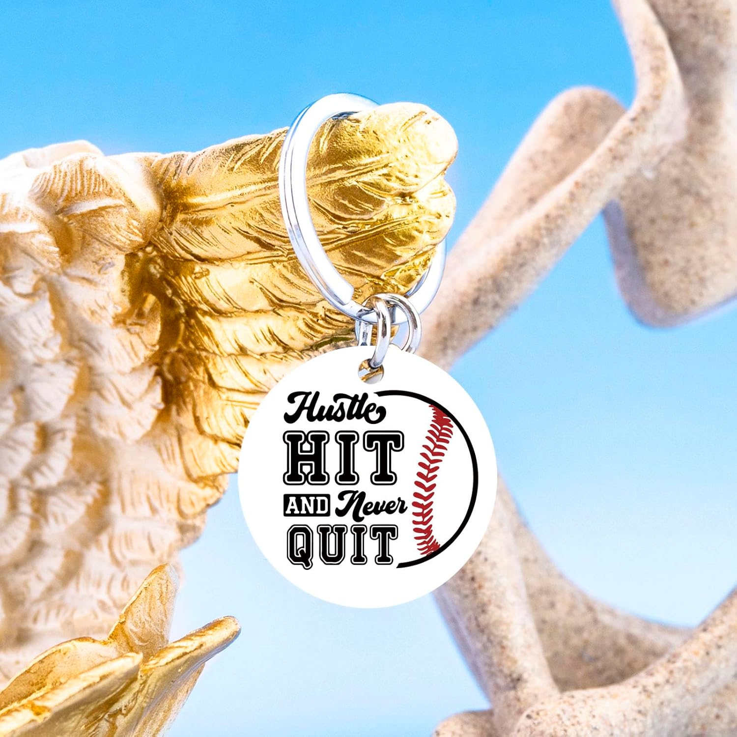 Baseball Gifts for Boys 8-12 Baseball Keychain Boys Keychains for Backpacks Baseballs Stocking Stuffers for Boy 12-14 Christmas Gifts Hustle Hit And Never Quit - Image 5