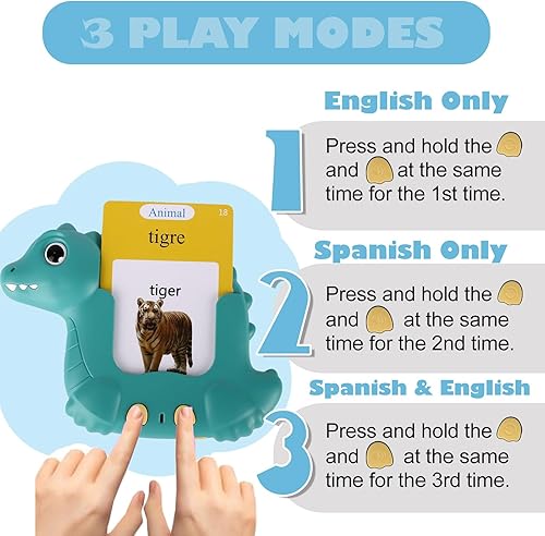 Miniatura 5 de Tarjetas didácticas parlantes en español e inglés, 224 palabras visuales, aprender español para niños, juguetes sensoriales interactivos para
