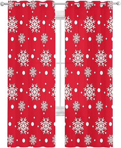 Cortinas traslúcidas de Navidad con copos de nieve de 63 pulgadas de largo, juego de 2 paneles de cortinas para cocina, dormitorio, sala de estar,
