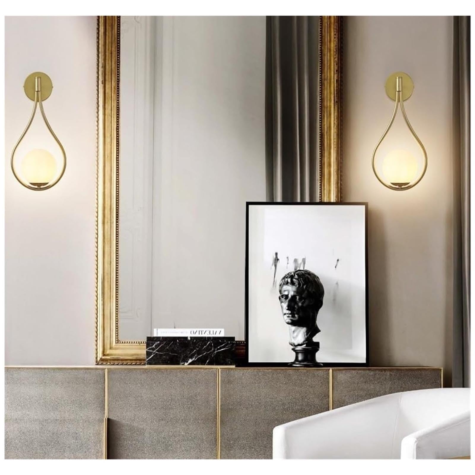 Lampa ścienna, kinkiety ścienne ze szklaną kulą, zasilanie bateryjne, zestaw 2 sztuk, ładowane przez USB, lampy ścienne z okablowaniem, oprawa ścienna, dekoracja wnętrz, złoty mosiądz, do