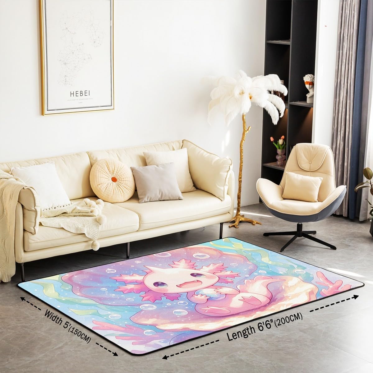 Feelyou Cute Axolotl Area Rug 5x7 for Girls Boys Kids Cartoon Salamander Decorative Rug Room Decorative Kawaii Ocean Sealife Living Room Rugs Ocean Indoor Floor Mat Pink Accent Rug