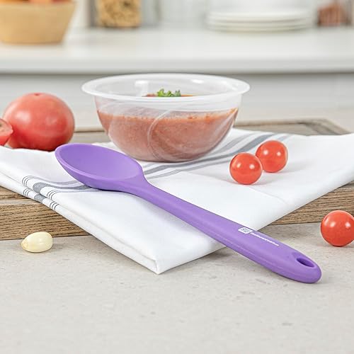 Miniatura 3 de Restaurantware Cuchara mezcladora de 10.6 pulgadas, 1 cuchara de cocina de silicona resistente al calor, cucharas de mezcla de silicona morada con