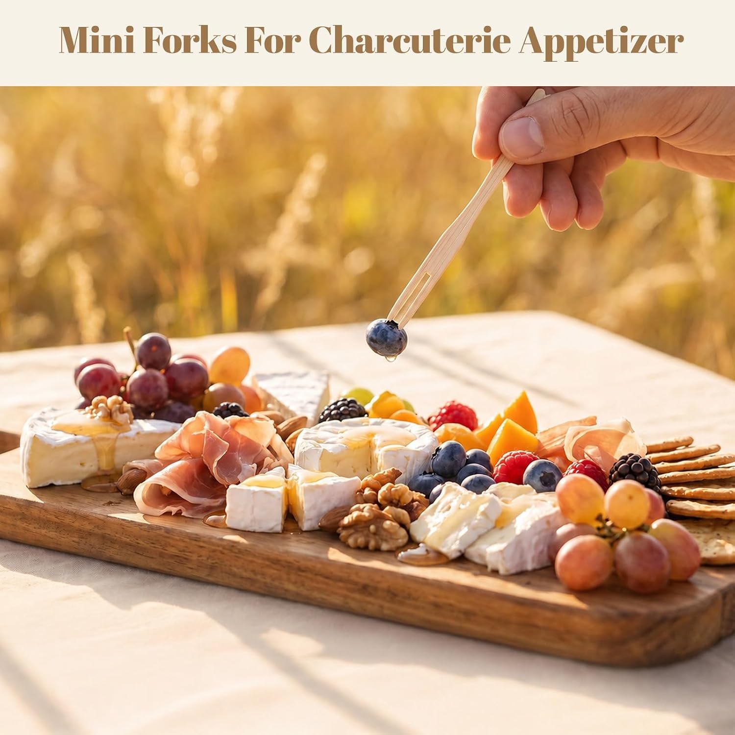 1600 Pcs Bamboo Appetizer Forks 3.5 Inch, Cocktail Forks Fruit Skewers