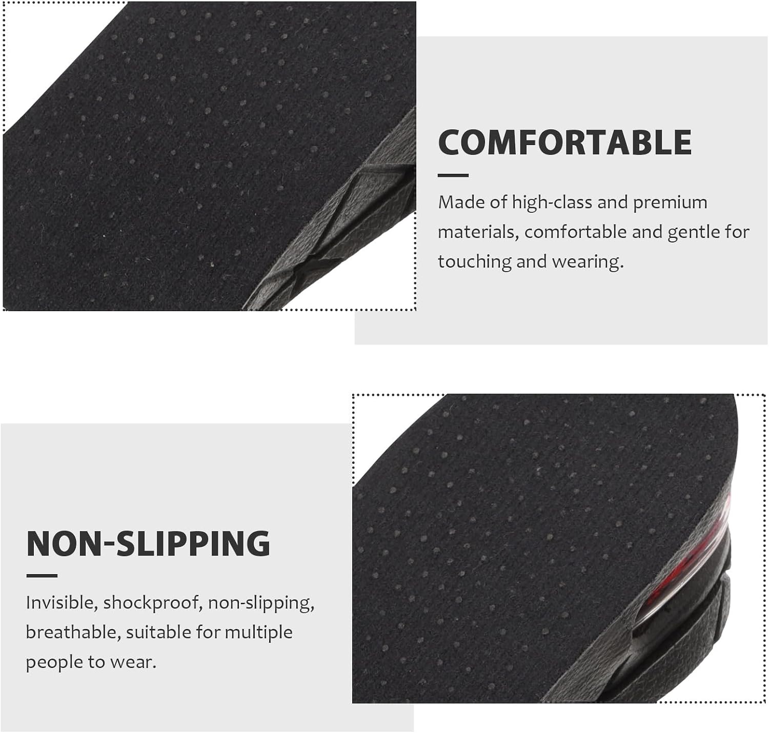 Height Booster Insoles for Men and Women 4pcs Black Gel Heel Lift Inserts 3-5cm Cushion Pads for Shoe Inserts Internal Height Increase Comfortable Foot Support