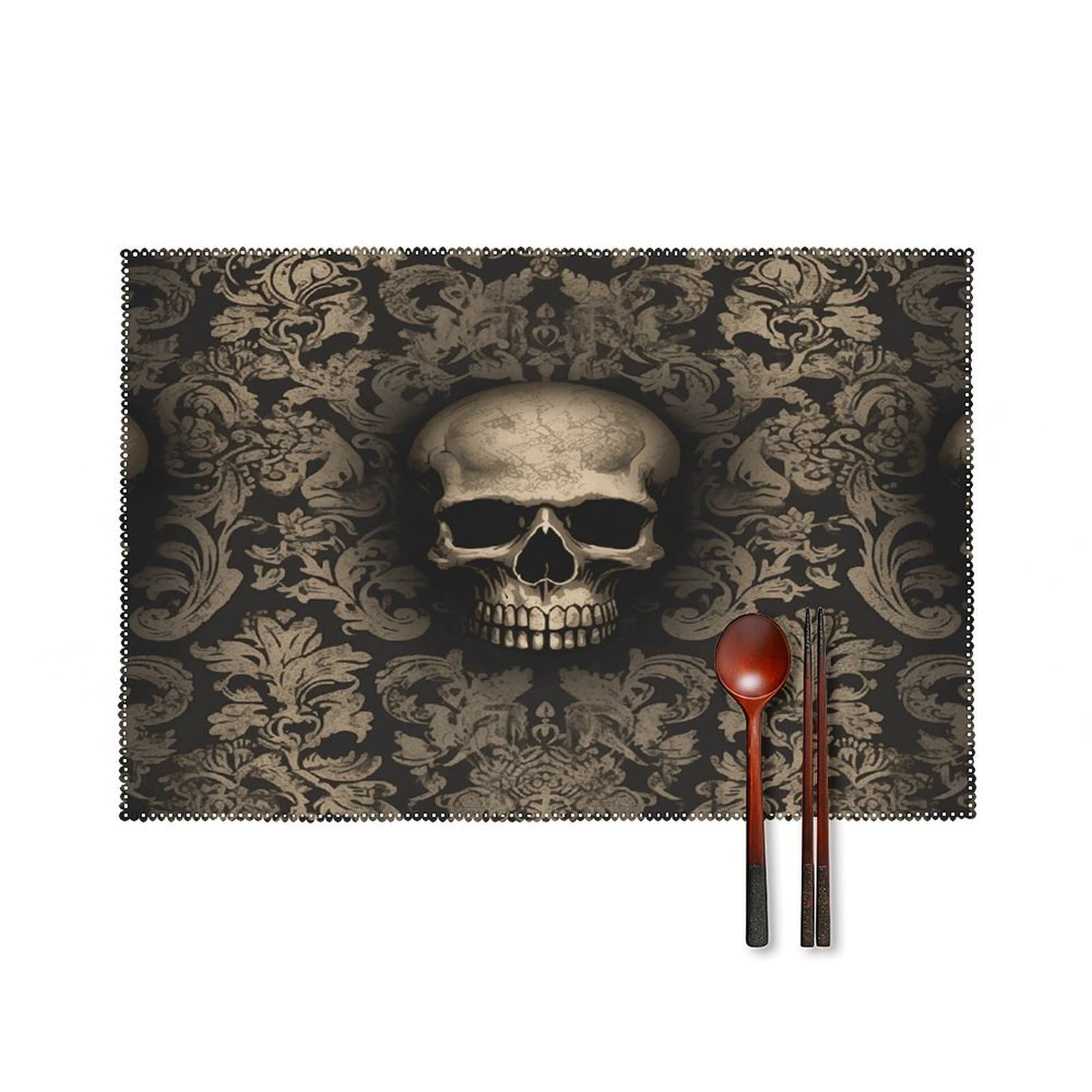 Gothic Wallpaper Skull Placemats Set of 6 Heat Resistant Non-Slip Place Mats Washable Wipeable Table Mats Elegant Farmhouse Placemat for Kitchen Dining Outdoor Party Table Decor