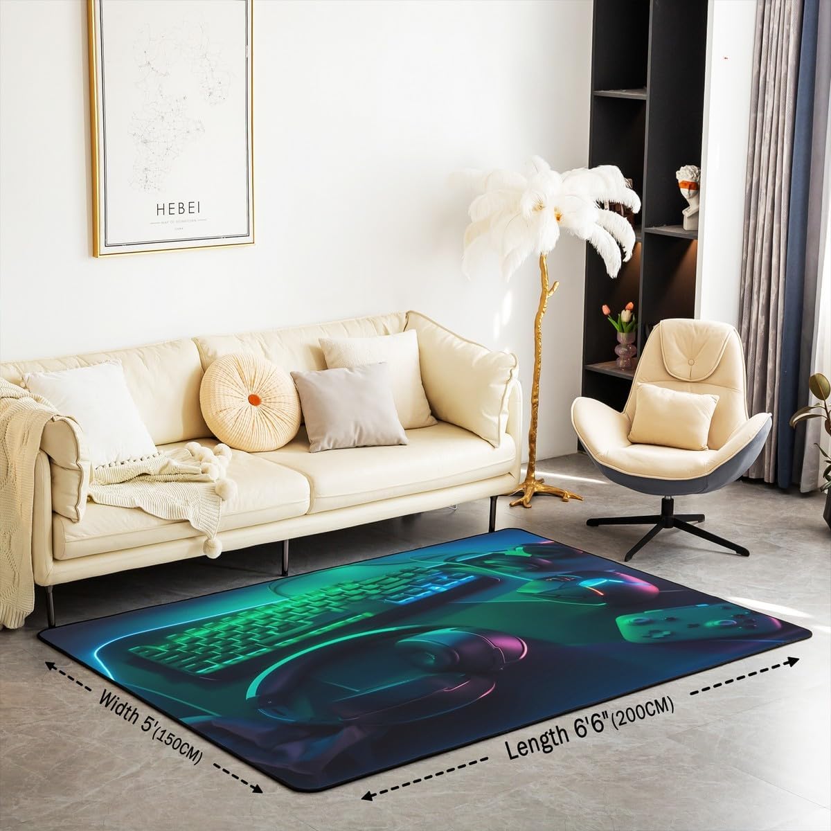 jejeloiu Black Gamer Living Room Rugs Area Rug 5x7 Gaming Living Room Rugs Game Accent Rug Gamepad Decorative Rug