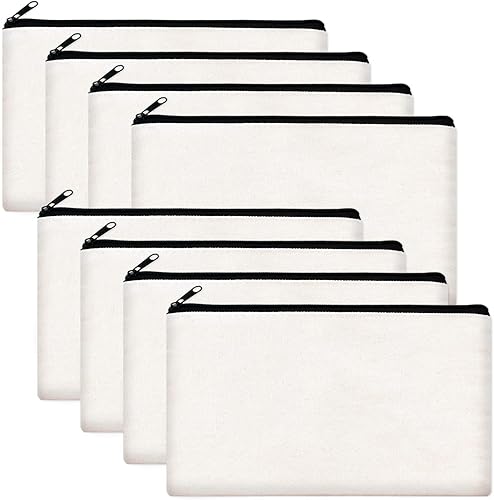 ZeeDix Bolsa de lona, bolsa de cosméticos multiusos con cremallera, bolsa de lona con cremallera para manualidades, bolsas de maquillaje en blanco,