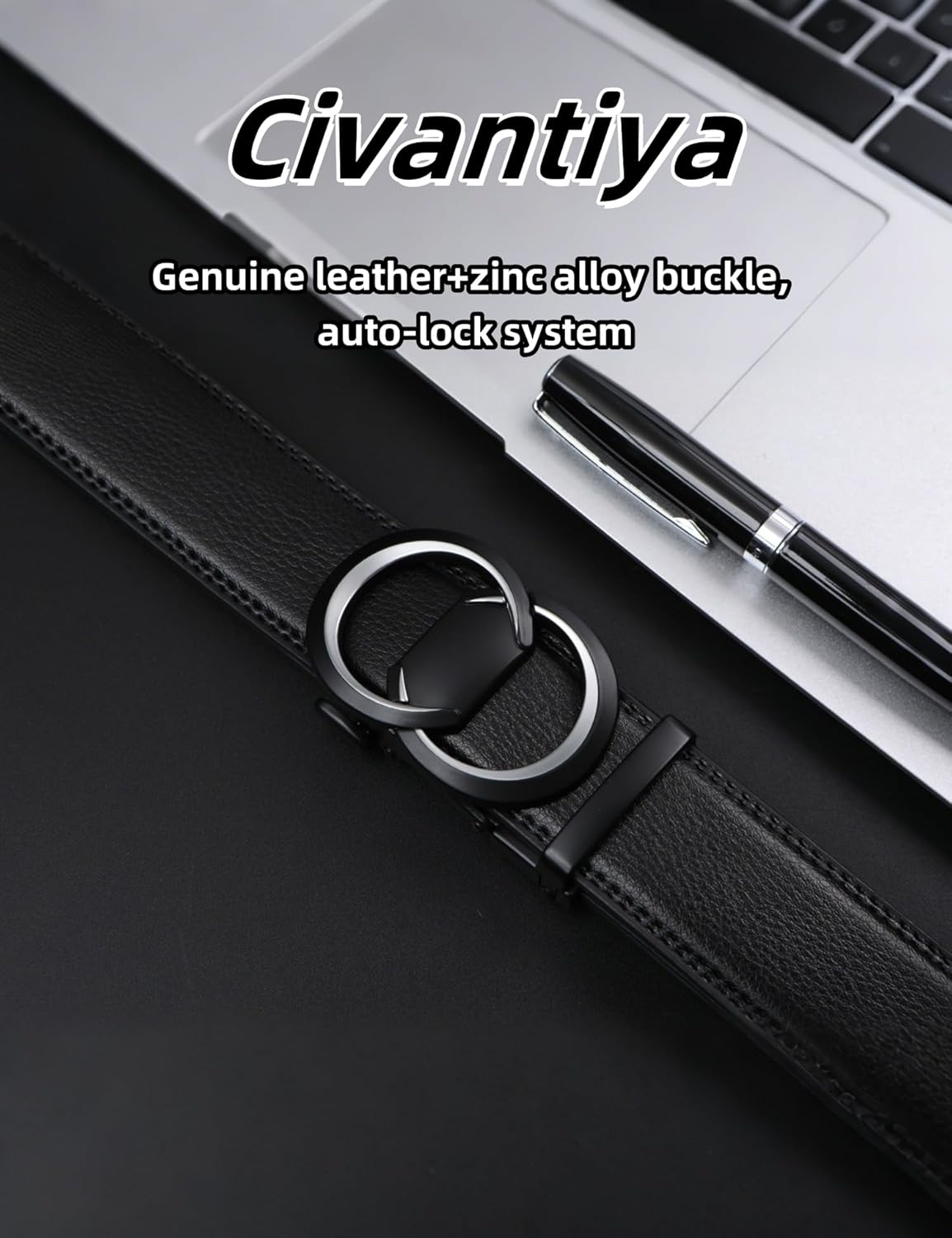 Men's Ratchet Belt Leather Belt Adjustable for Men Gift 1 3/8-Cut for Perfect Fit - Image 4