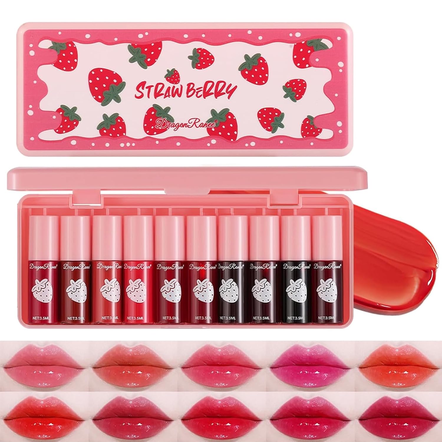 10 Colors Lip Stain Tint Set, Korean Lip Gloss for Women, Watery Mini Liquid Lipstick Long lasting, Lightweight, Multi-Use Lip and Cheek Tint, High Pigment, Vivid Color Lip Makeup