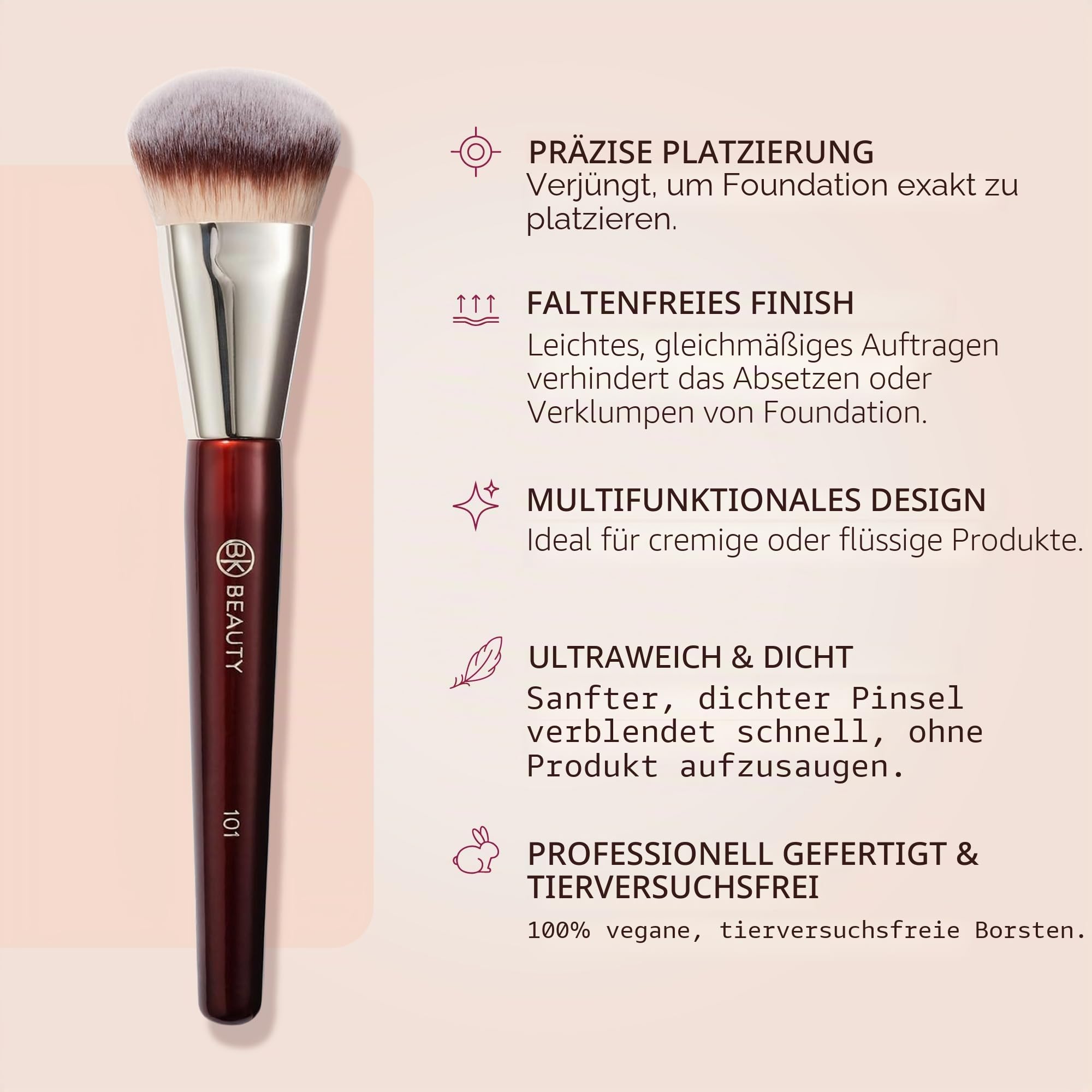 BK BEAUTY Konturierter Foundation-Pinsel, Gesichtspinsel für Flüssige oder Cremefarbene Grundierungen, 101 Stück