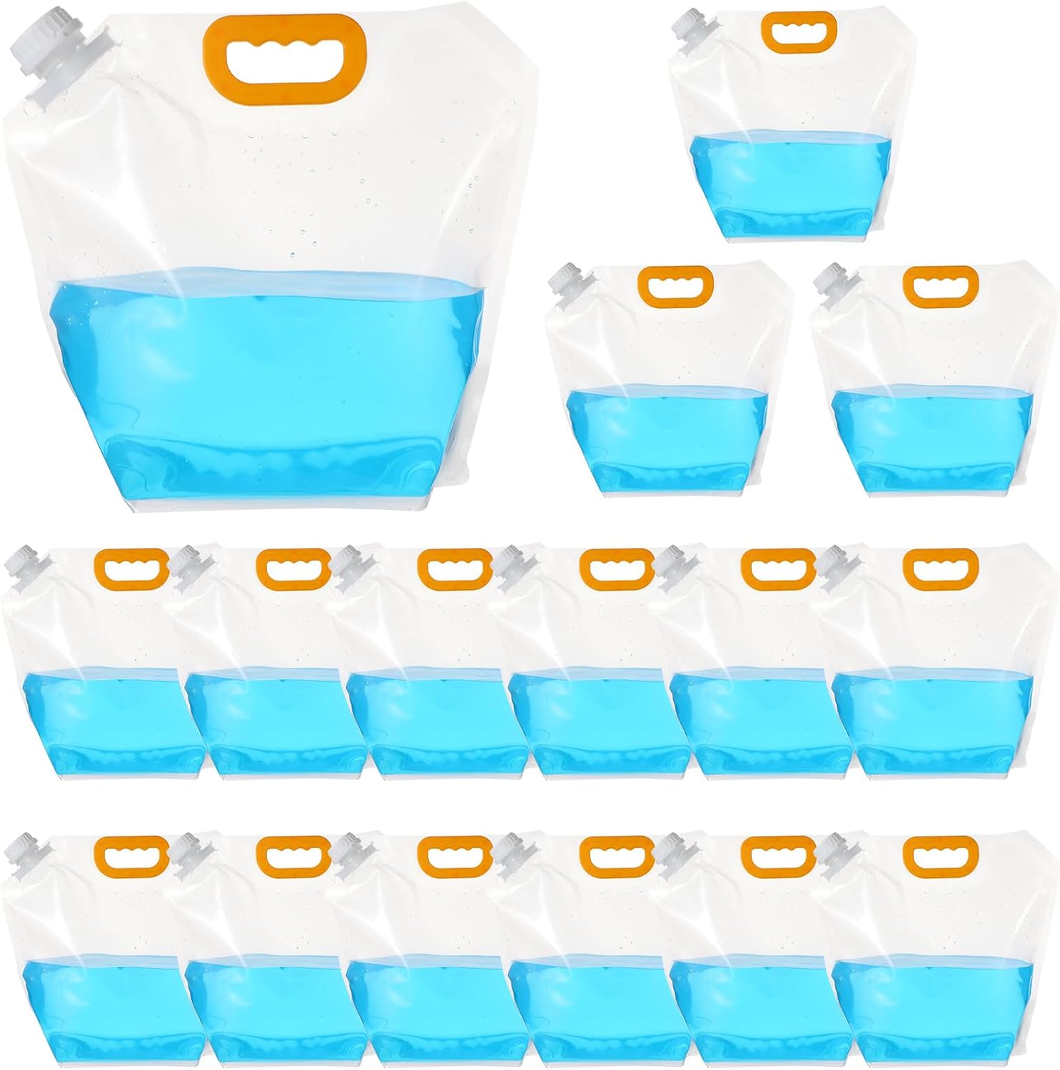 16 Pcs Water Emergency Container Bag, 1.3 Gallon Storage Bags, Freezable, BPA Free Food Grade Clear Plastic Water Carrier Tank, Foldable Storage Bottle for Camping Riding