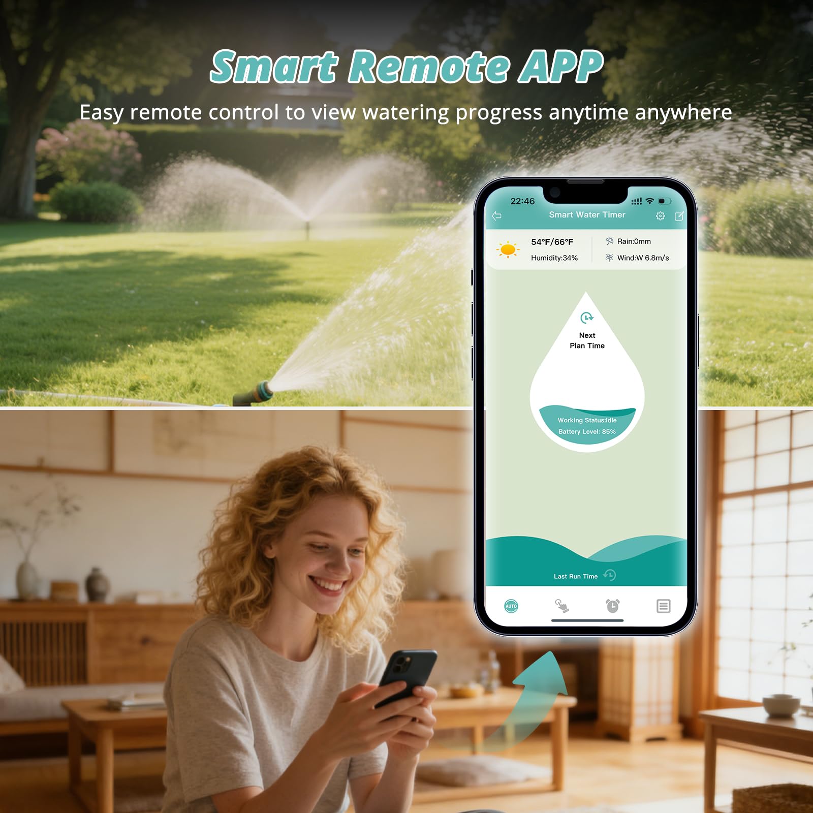 QUOBAS Inteligentny zegar wodny WiFi do węża ogrodowego, 1-strefowy, mosiężny zraszacz, timer z aplikacją i opóźnieniem deszczu, automatyczny/ręczny, 3 tryby nawadniania kropelkowego, basenu i