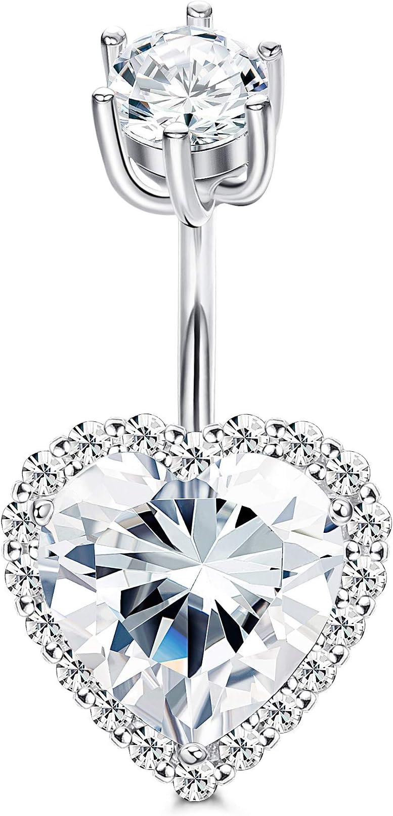 Sllaiss14G Sterling Silver Heart Belly Button Rings for Women 925 CZ Love Heart Navel Ring Belly Body Piercing Jewelry