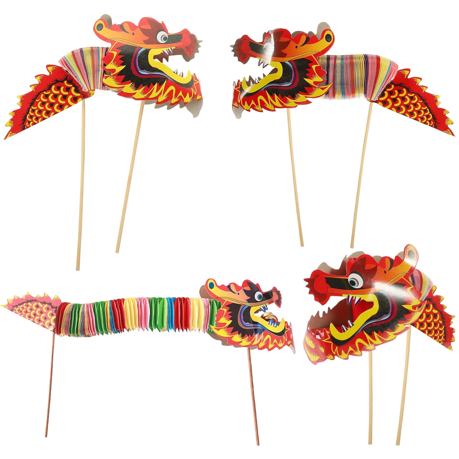 DAQUN 4-Pack Chinese New Year Dragon Decorations, Chinese Paper Dragons, Stretchable Folding Dragon Decor for Lunar New Year, Festive Dragons Puppets & Home Ornaments