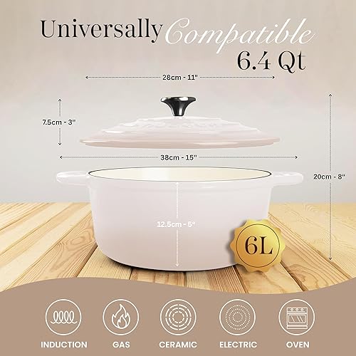 Vista 164 de Nuovva - Olla holandesa de hierro fundido con tapa – Cacerola esmaltada apta para horno hasta 500° F antiadherente – Utensilios de cocina Rojo