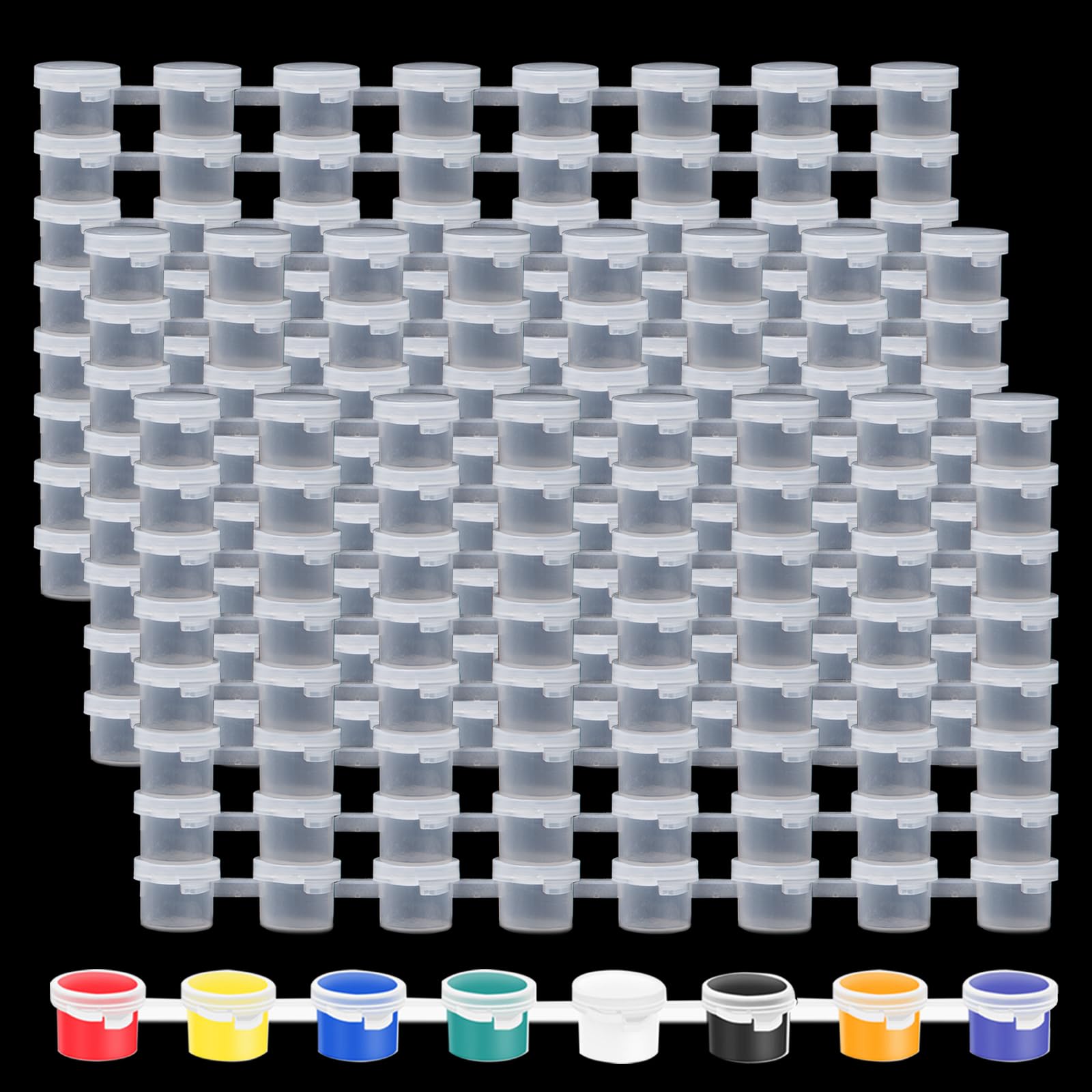 200 Vasi Strisce di Vernice Vuote 5ml 25 Strisce Mini Barattoli di Vernice con Coperchi Piccoli Contenitori per Pittura in Plastica Tazze di Vernice Vuoti per Scuole,Dipinti, Festival