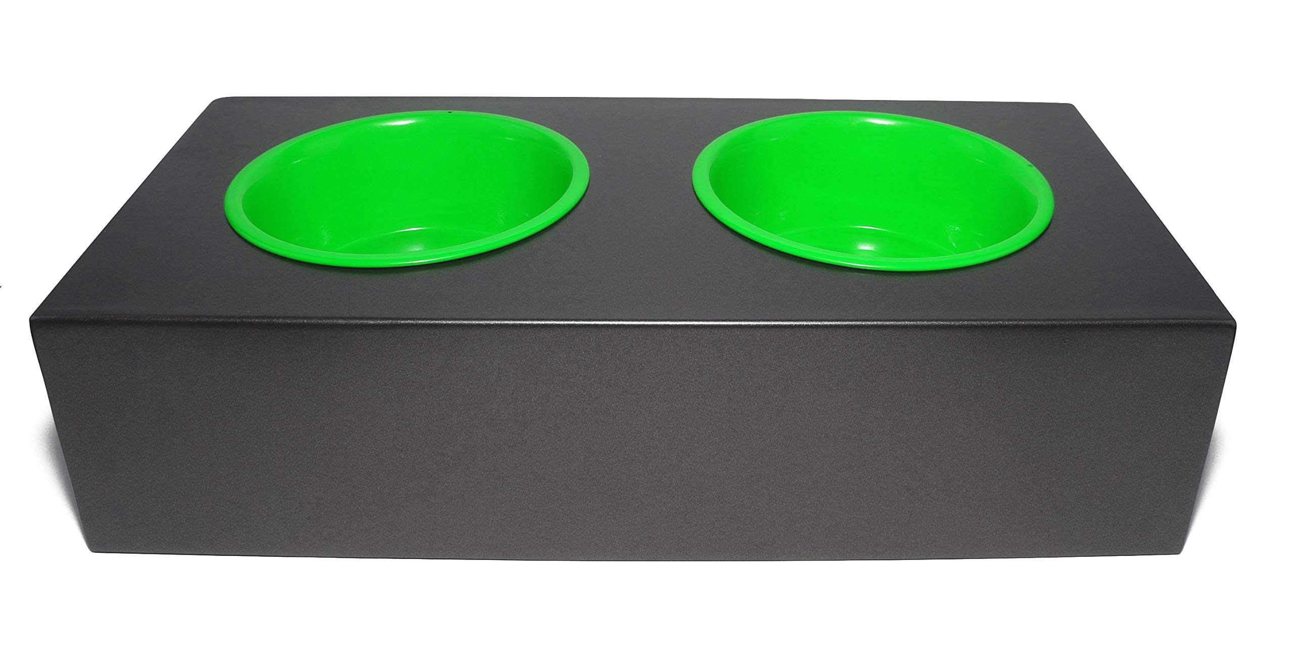 Comedero de metal, tamaño M, comedero con 2 comederos para animales (verde)