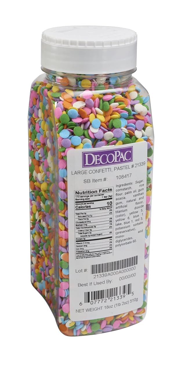 DECOPAC Quins Fancy Sprinkles, 19.5oz, Candy Sprinkles in Handheld Container, Edible Sprinkles For Celebration Cakes, Cupcakes, Cookies - Large Pastel Quins by DecoPac - Used condition - US$12.11