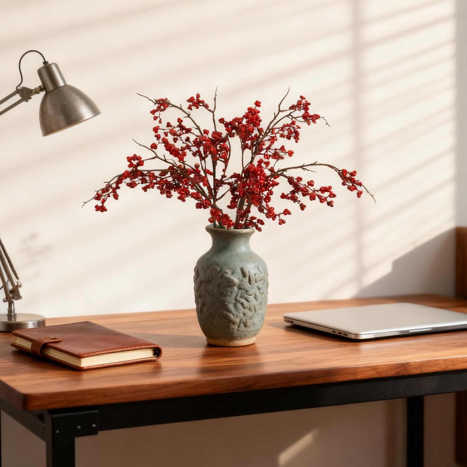 4 PCS 26.3 Inch Artificial Red Berry Stems Faux Holly Berries Branches Long Stem for Halloween Thanksgiving Day Wedding Christmas Tree Wreath Festival Holiday Home Decor(Red)