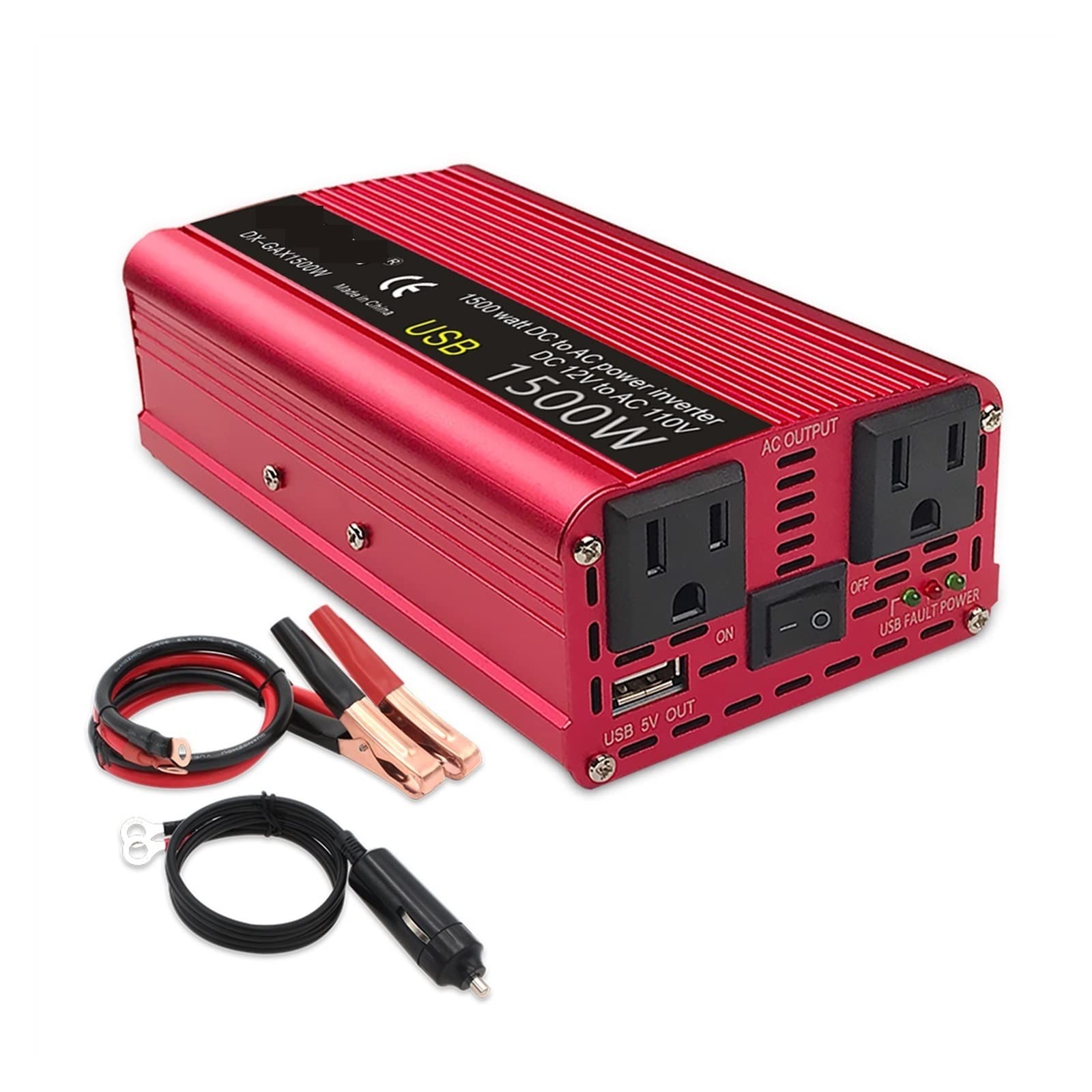 Inversor de Coche 1500W Potencia DC 12V a AC 110/220 Convertidor de Adaptador de Carga USB Dual Onda sinusoidal modificada Solar