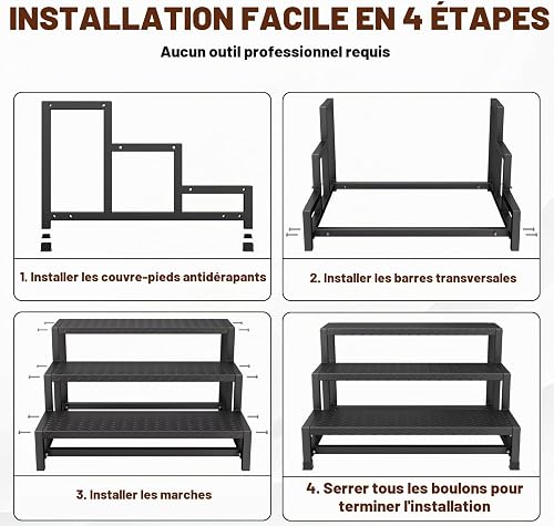 Heavy Duty 3-Step Outdoor Steps,Freestanding galvanised steel Stair,Non-slip metal patterned footrests for Garden & Patio (Height 57 cm, Width 80 cm) - 5