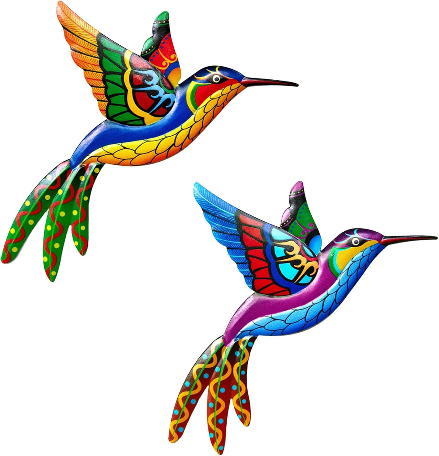 LWINGFLYER Metal Hummingbird Wall Decor Wrought Iron Colorful Hummingbird Wall Hanging 3D Colorful Birds Outdoor Wall Art for Garden Balcony Porch Charm Decorate Your Backyard Patio Fence (2PCS)