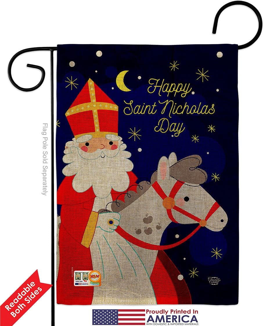 Saint Nicholas Day Burlap Burlap Garden Flag Wintertime Winter Wonderland Snowflake Snowman Ice Skate Season Snow Small Decorative Gift Yard House Banner Double-Sided Made In USA 13 X 18.5