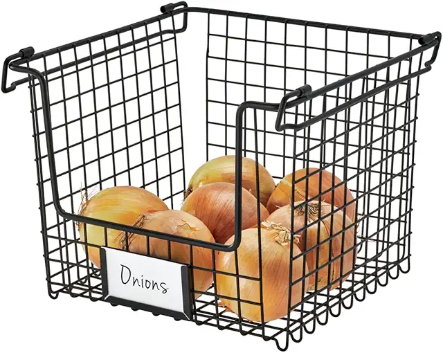 Cesto Cozinha Organizador de Metal Grande Apilable con Asas Negro