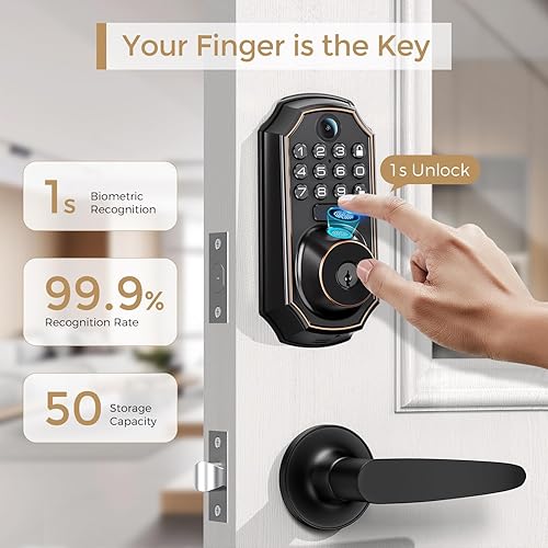 Miniatura 5 de Cerradura inteligente de video WiFi con cámara y timbre - entrada sin llave 5 en 1, huella digital, teclado, control de aplicaciones, audio