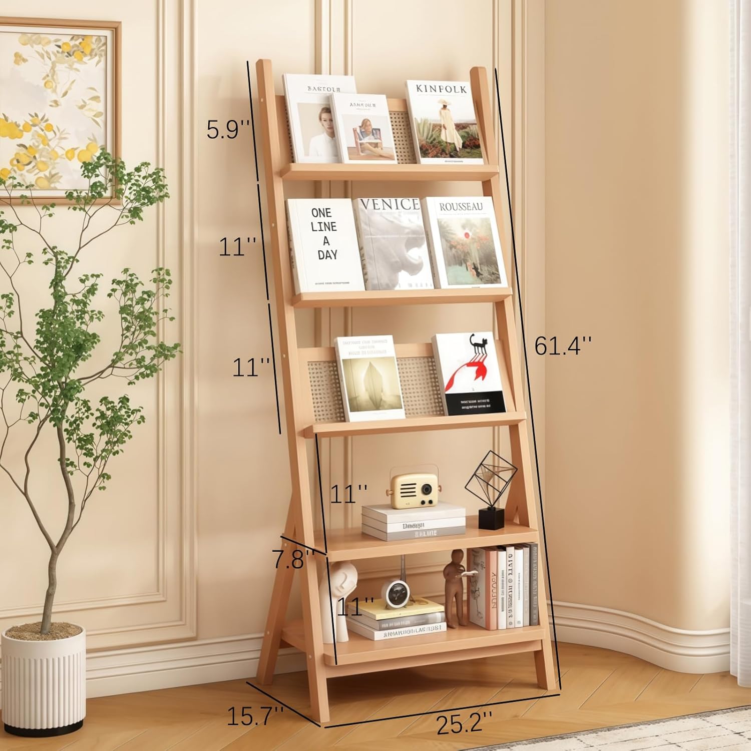 Kavie Bamboo Vertical Magazine Rack, Open Newspaper Storage Rack, Multi-layer Newspaper & Book Display Stand, Suitable for Living Room, Study and Office (Natural)