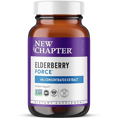 New Chapter Vegan Elderberry Capsules with 64x Concentrated Black Elderberry + Black Currant for Comprehensive Immune Support, Non-GMO Project Verified, Gluten Free, Certified Vegan, 30 Count