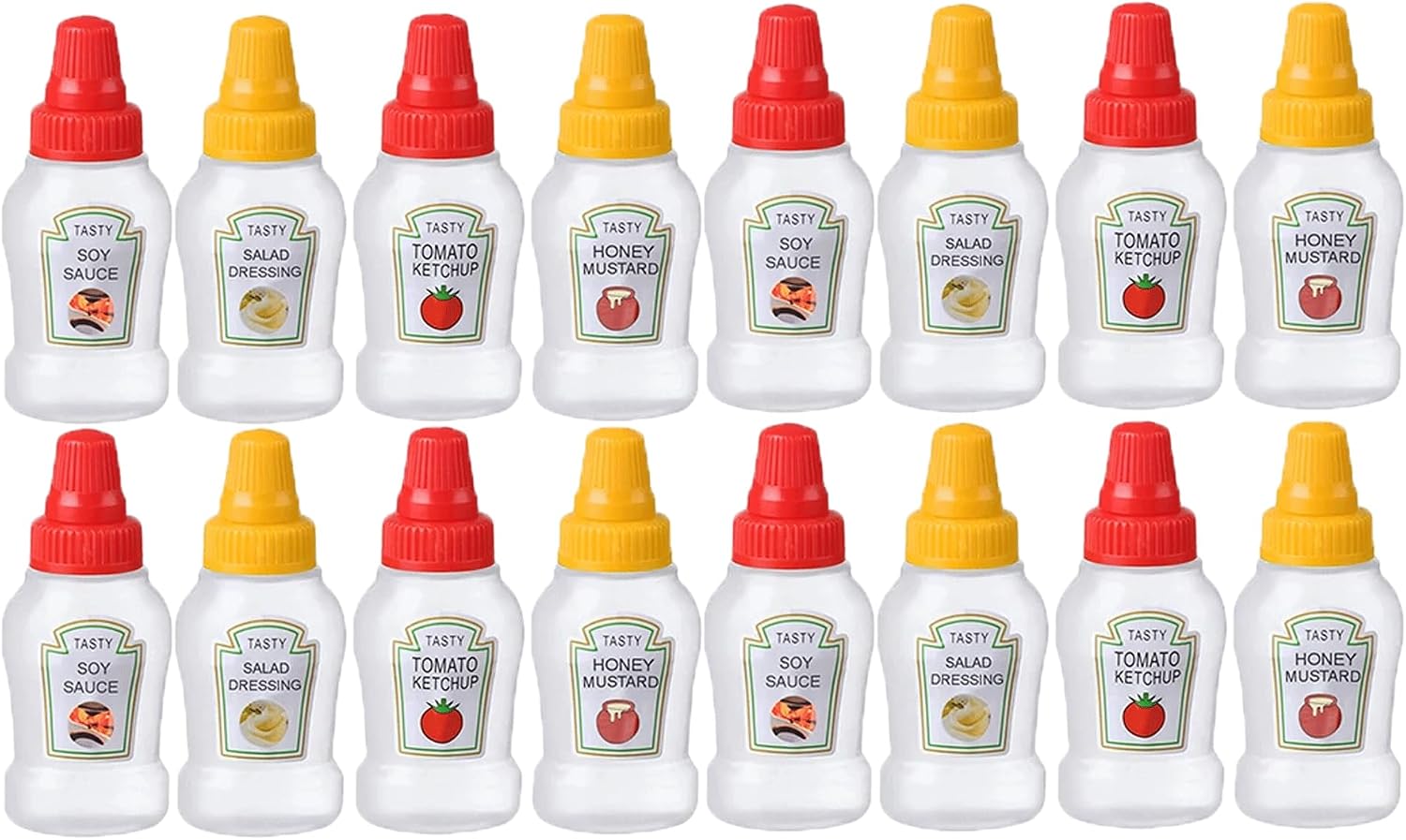 16PCS Mini Condiment Squeeze Bottles Set, 25ml Ketchup Honey Mustard Sauce Bottles, Containers Refillable for Sauce, Plastic Portable Dressing Bottles, Squirt Condiments Dispensers for Lunch Box