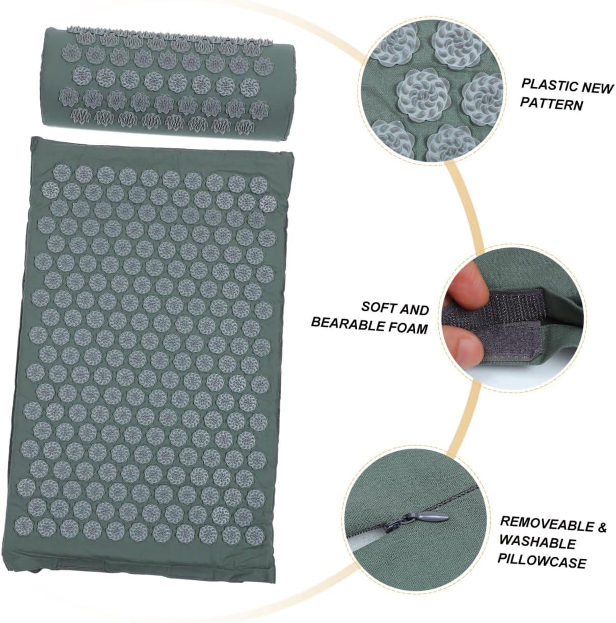 UPKOCH Massage Mat and Pillow Kit 2pcs Set with Non-Slip Grey Acupuncture Massage Mat and Body Massaging Pillow for Back and Neck Relaxation at Home or Travel
