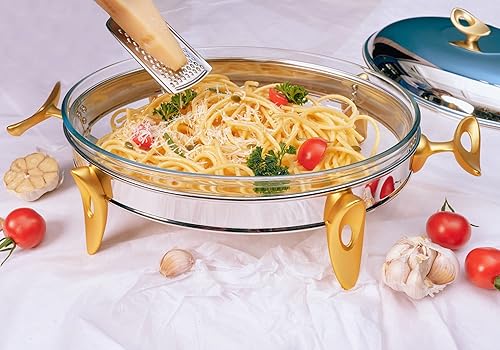 Miniatura 5 de Regent O2 - Calentador ovalado de acero inoxidable de 3 litros con tapa de acero inoxidable, plato para rozar, servidores de bufé, dorado, plateado