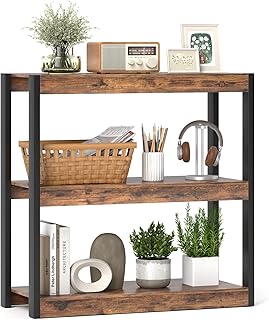 Giantex 3 Tier Bookshelf, Freestanding Wooden Bookcase with Dual Anti-Tipping Kits, Open Display Rack Shelving Unit, Storage Organizer for Living Room, Bedroom & Study (1,Rustic Brown & Black)