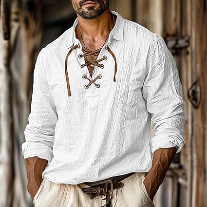 Chemise Plissée Décontractée Pour Homme - Sans Col - Manches Longues - Bouton - Chemise Pour