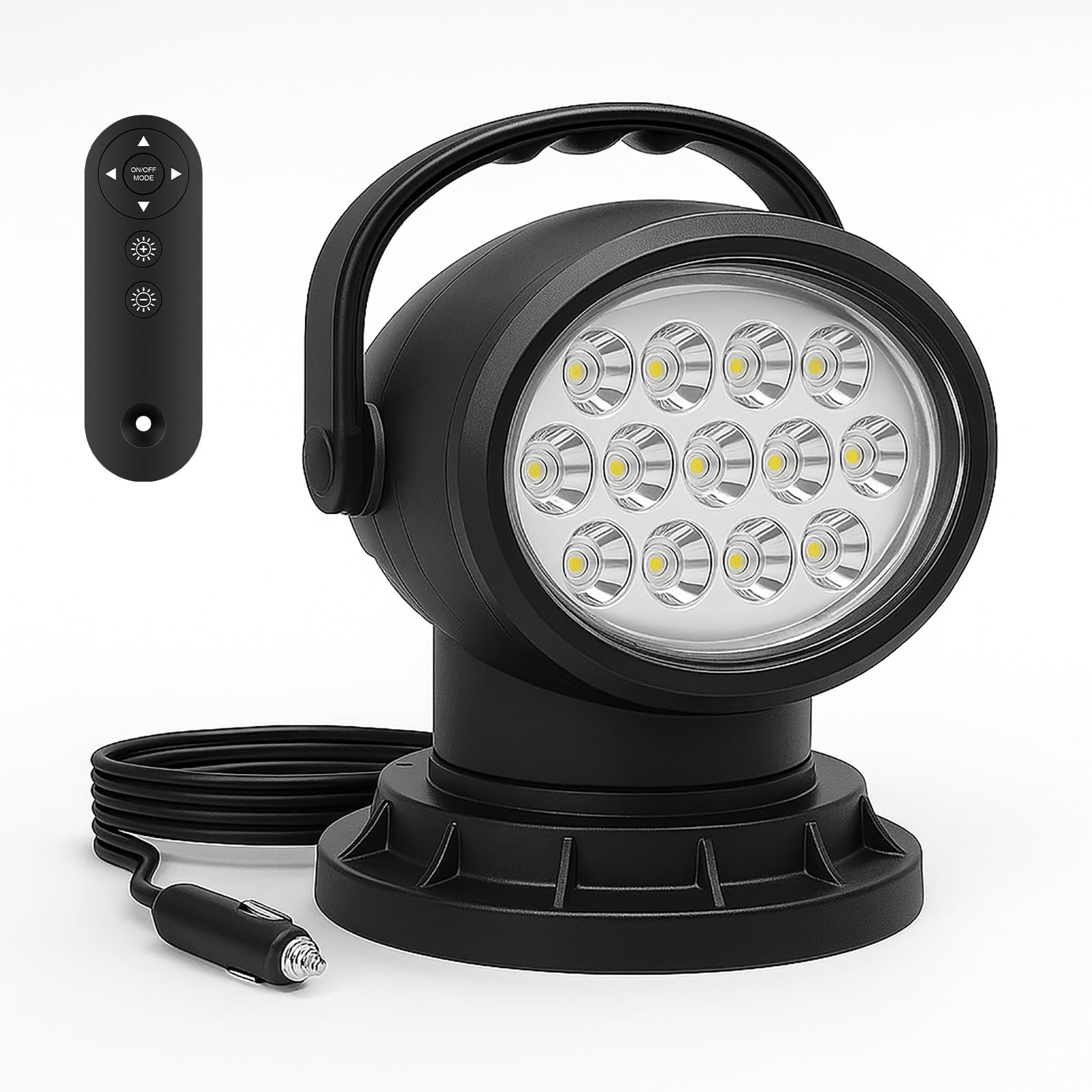 50W 360 Degrees Rotating Remote Control LED Searchlight Work Light 12-24V Spot for Off road SUV ATV Trucks Boats Home Farm Field Protection Emergency Lighting Garden and more