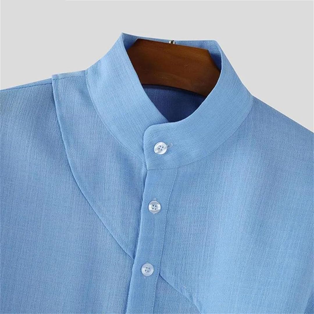 Men Spring Cape Sleeve Solid Color Long Sleeve Blouse Shirt Casual Top