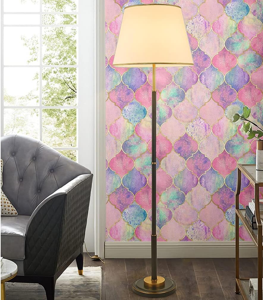 Blooming Wall DPY40 Peel and Stick Pink Multicolor Trellis Wallpaper Self-Adhesive Removable Wallpaper Wall Mural Wall Décor