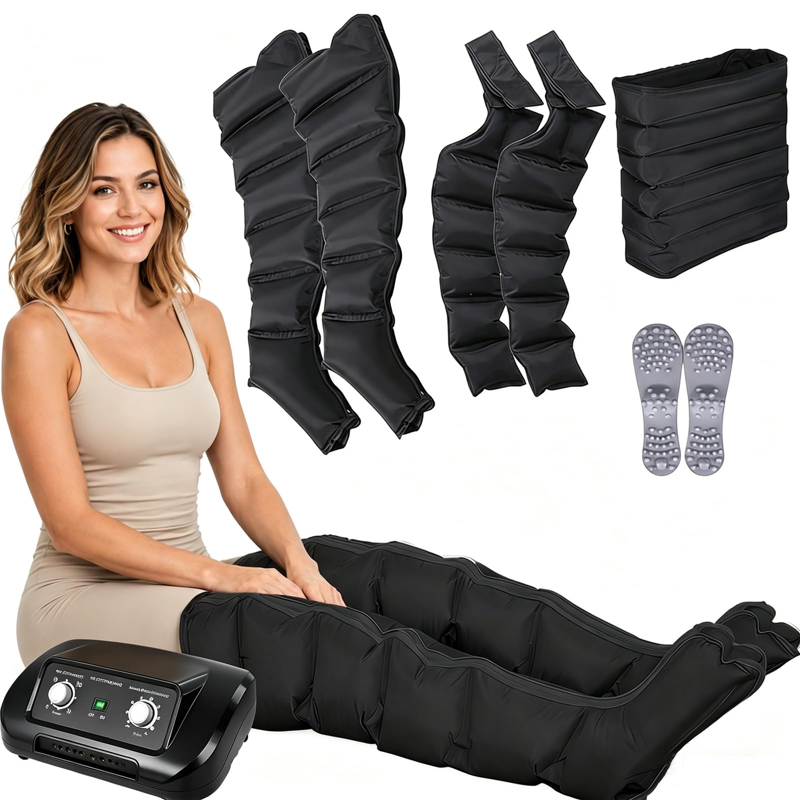JianboBoxve 6 Cavity Pressotherapy Air Compression Leg Foot Massager, L/XL Compression Boots Lipedema Legs Treatment, Calf Massagers for Pain and Circulation, Pressotherapy and Lymphatic Drainage