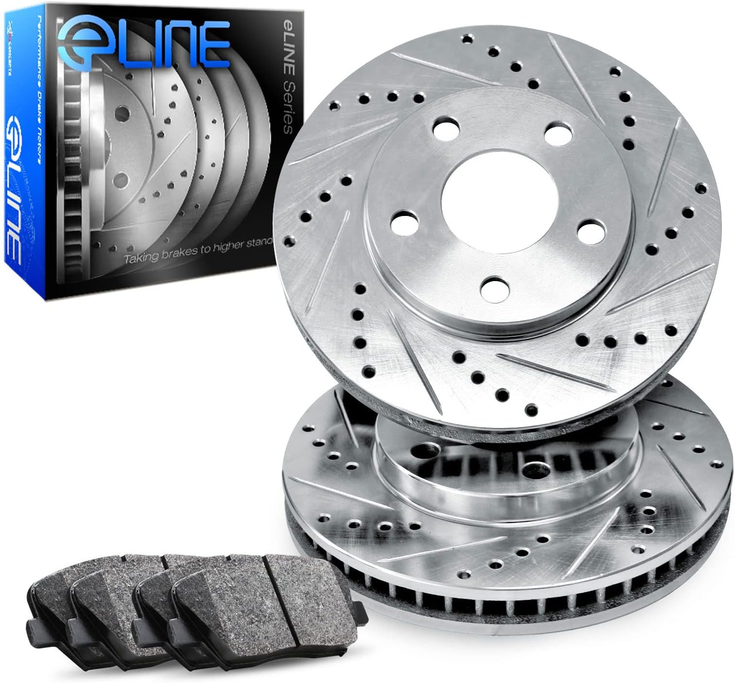 For 2001-2008 Mondeo, X-Type R1 Concepts eLine Front Drill/Slot Brake Rotors Kit + Ceramic Brake Pads