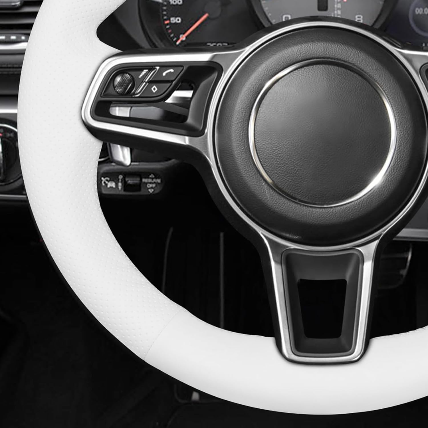 MEWANT Hand Stitched Car Steering Wheel Cover for Porsche 718 Boxster 2016-2022/718 Cayman 2017-2022 / Cayenne 2014-2022/ Panamera/Macan / 911 2015-2019/918 Spyder