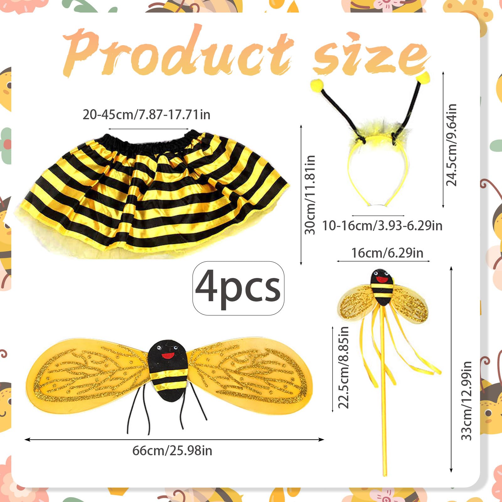 4 PCS Bee Costume for Kids Mini Beast Costume Kids with Wings, Headband - Image 2