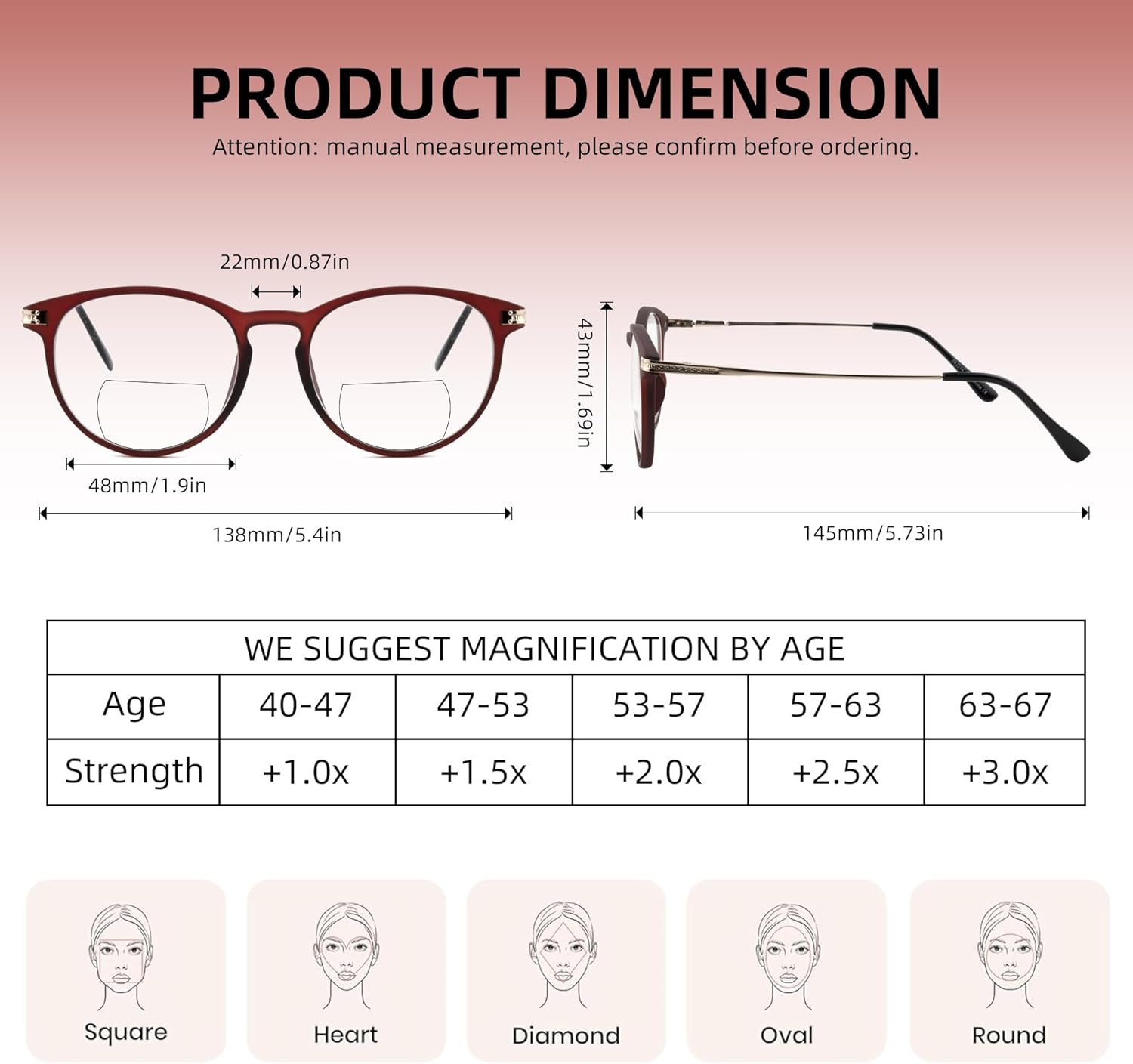 2 Pack Round Bifocal Reading Glasses for Women Men Clear Top Bi-focal Readers Far/Near Dual-use Computer Eyeglasses - Image 3